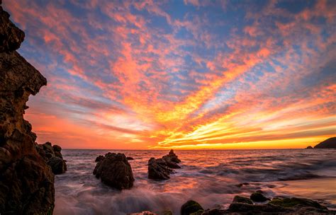 Beautiful Red And Orange Clouds Pacific Ocean Beach Sunset