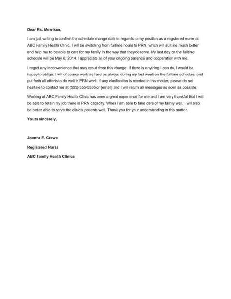 nurse resignation letter  fulltime  prn  template ideas