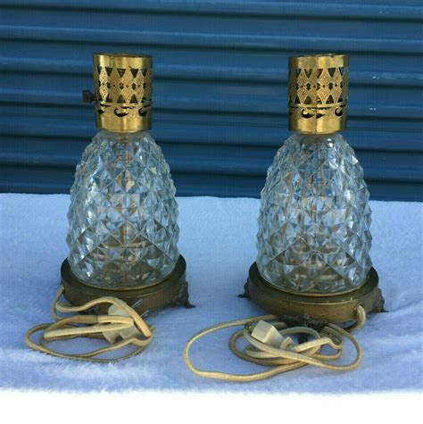 Vintage Pair Glass Table Lamps Clear Glass Antique Lot Of 2 Lamps Lamps