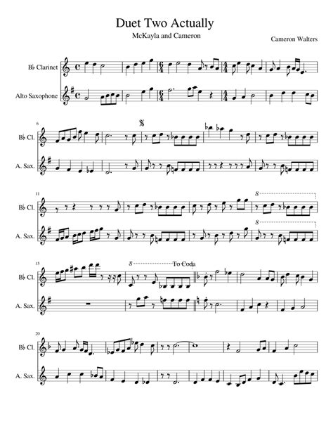 Duet For Clarinet And Alto Saxophone Sheet Music For Clarinet Alto