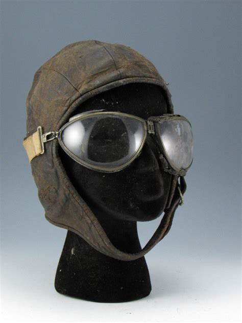 Original Wwi Leather Aviator Hat Spaulding Cap Goggles Us