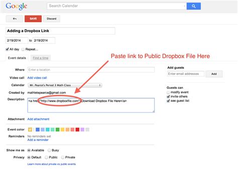 link  publicshared dropbox files  google calendar