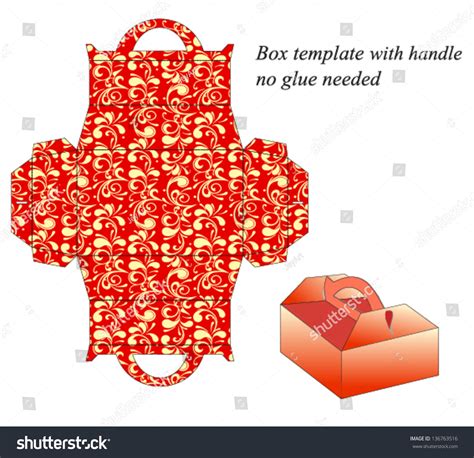 square box template  handle  glue needed floral pattern vector