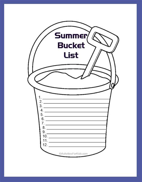 summer bucket list  kids ideas  printout