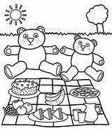 Teddy Picnic Bears Coloring Bear Pages Color Kids Toddlers Fun Preschool sketch template