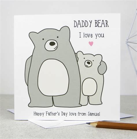 daddy bear fathers day personalised card by wink design