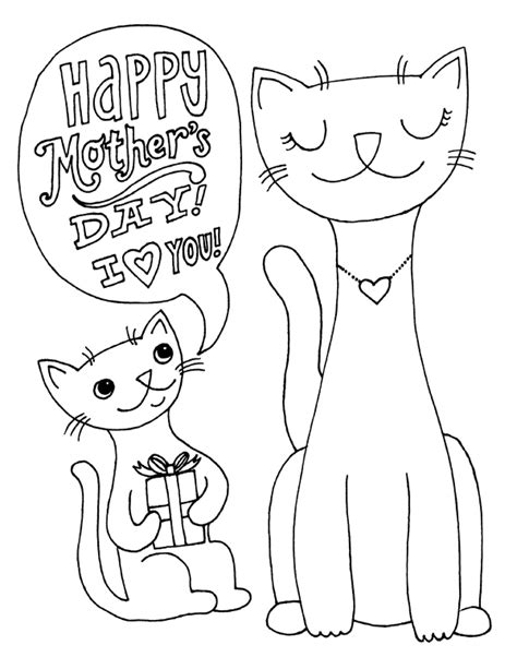 happy mothers day  love  cat mommy  kitten printable coloring page