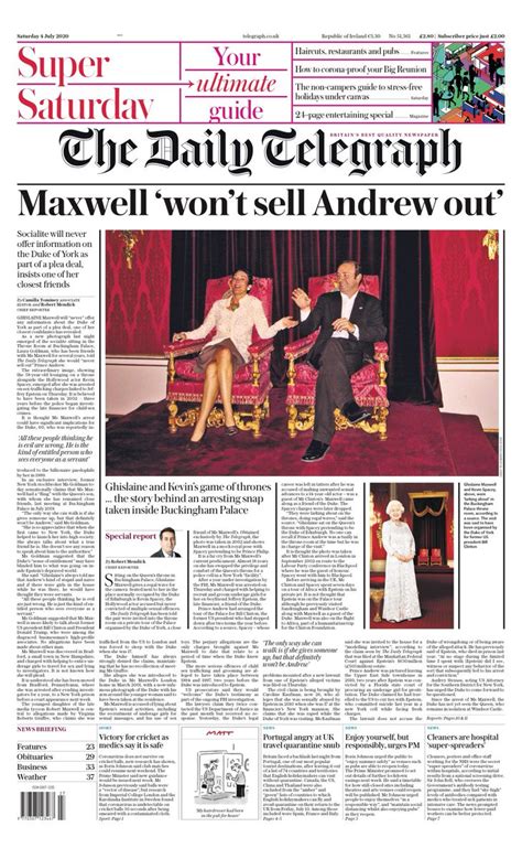 Daily Telegraph Front Page 4th Of July 2020 Tomorrow S Papers Today
