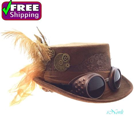 women steampunk festival party vintage party hat with goggle brown
