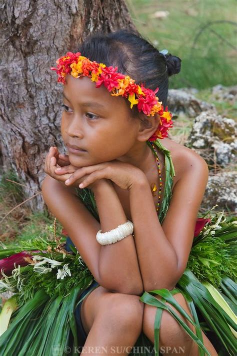 yapese girl in traditional clothing at yap day festival yap island