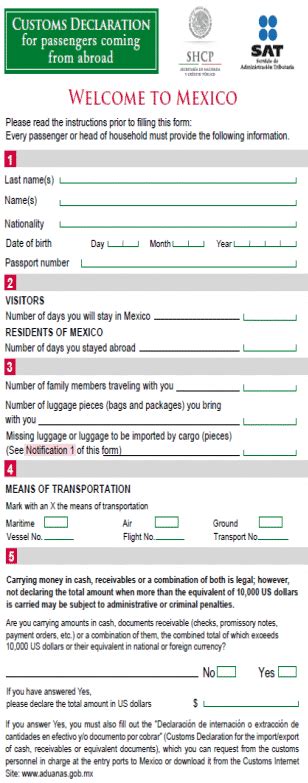 mexico declaration  goods form  printable forms