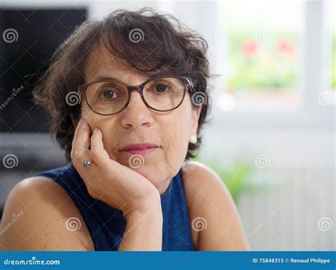 Portrait Of A Mature Woman With Glasses Stock Image Image Of