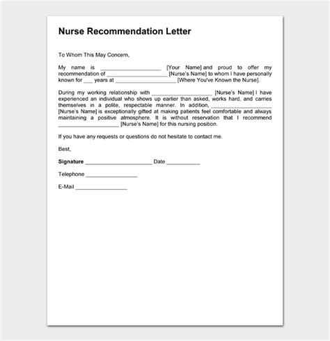 recommendation letter  nurses  word  examples