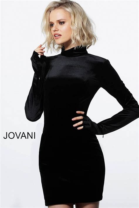 black velvet long sleeve high neck short dress jovani blackvelvet velvet dress short long