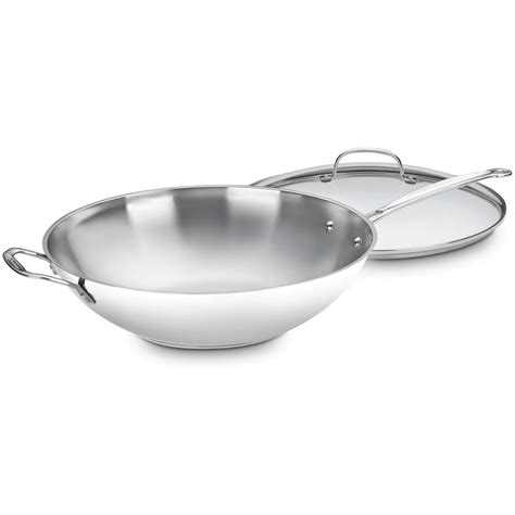 cuisinart chefs classic stainless steel stir fry wok  lid