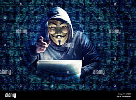 portrait  hacker  mask  binary code background stock photo