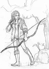 Katniss Everdeen Catching Juegos Peeta Mockingjay Hambre sketch template