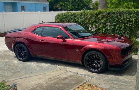 octane red challengers  hood wrapped  black satin   pics