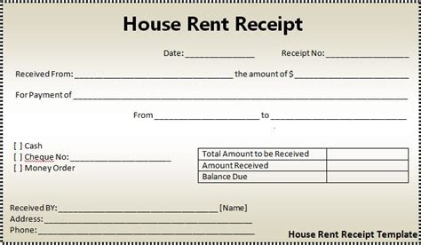 house rent receipt template  word templates