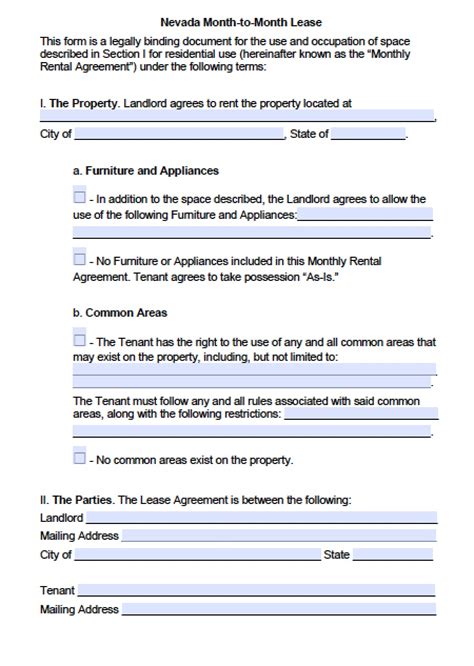 rental lease agreement template nevada printable form templates