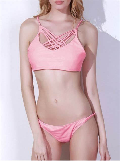 [5 Off] 2020 Strappy Braided Bikini Set In Pink Zaful