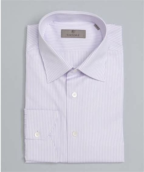 canali light purple pinstripe cotton spread collar dress shirt in white