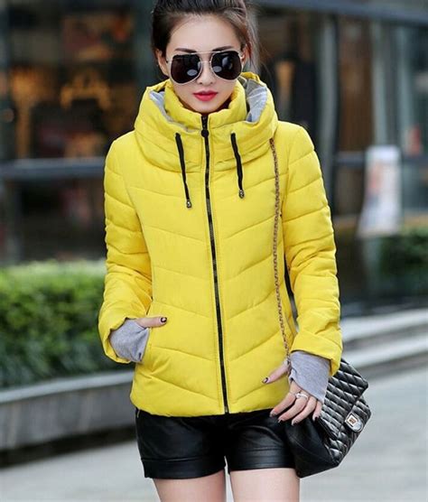 rsslyn crop yellow winter jackets for women attached handwarmer