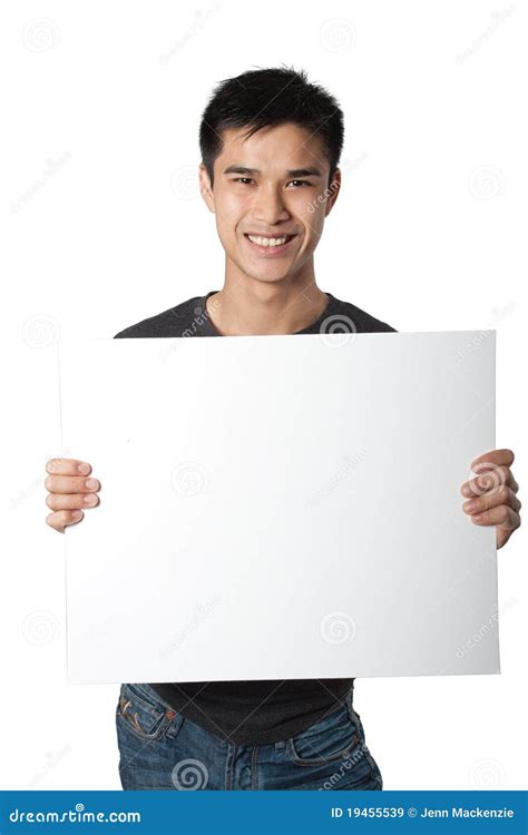 man holding white sign stock image image  advertisement