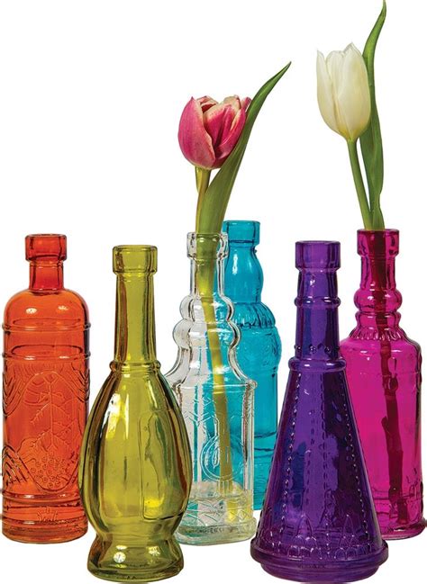 Multicolor Glass Bottles 6 Piece Set Colored Glass Bottles Painted