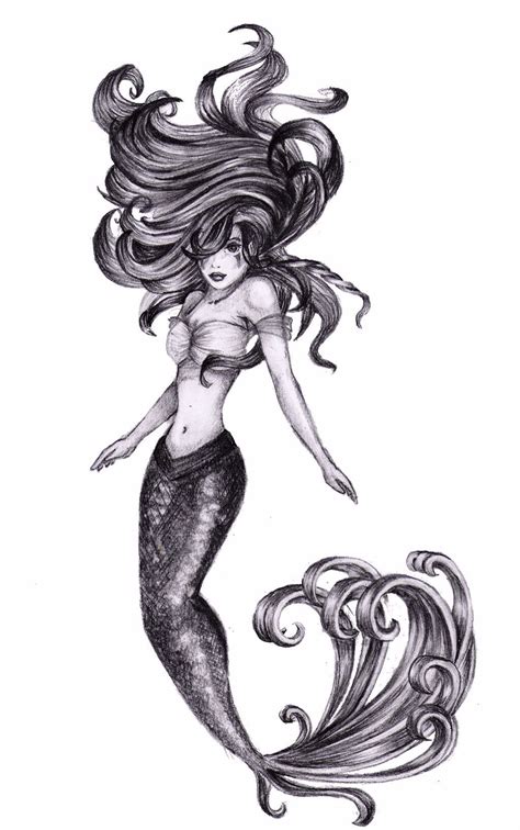 Mermaid Black And White Drawing Art Mermaid Tattoo Designs Mermaid