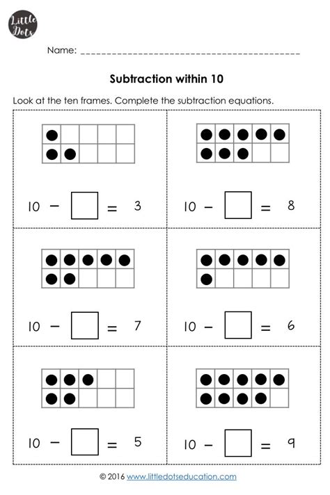 subtractions   worksheets  kindergarten