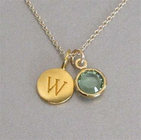 gold initial birthstone charm necklace  tangerinejewelryshop