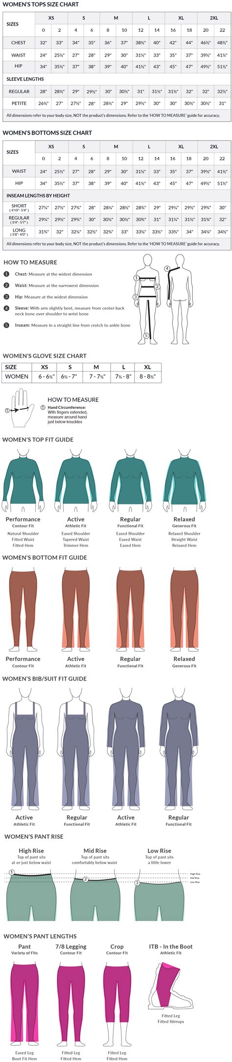 Womens Size Charts Sport Obermeyer
