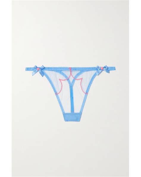 agent provocateur lorna bow embellished embroidered tulle thong in blue