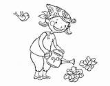 Watering Girl Coloring Little Coloringcrew sketch template