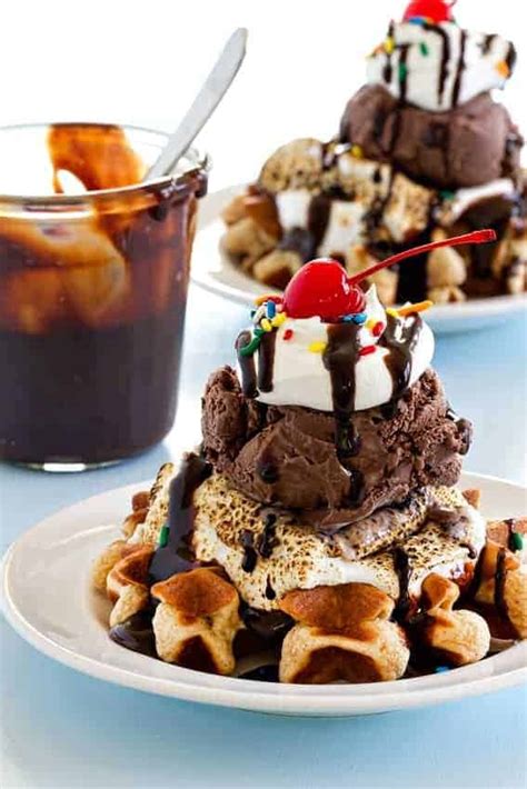 smores waffle sundaes  baking addiction