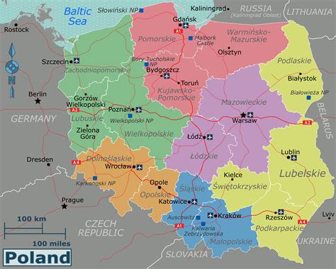 large regions map of poland poland europe mapsland
