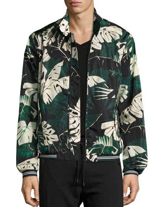 moncler leaf print nylon zip front jacket green neiman marcus