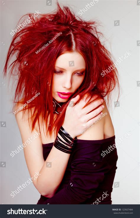 Portrait Of Sexy Red Haired Woman Wild Hair Style