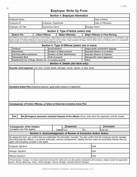 Employee Write Up Forms Template Fresh Employee Write Up Form Workplace