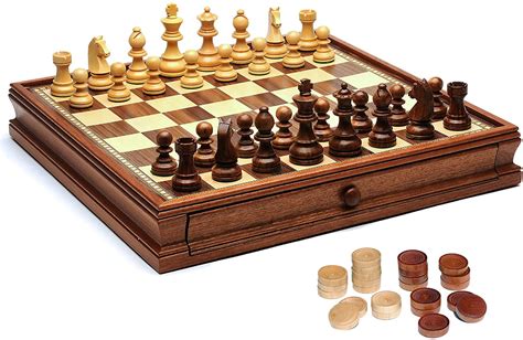 french staunton wood chess checkers set   board  storage