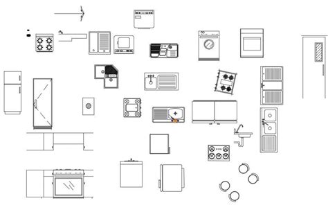 Dynamic Multiple Kitchen Furniture Blocks Cad Drawing Details Dwg File