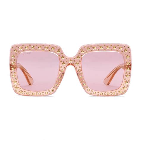 Gucci Square Acetate Sunglasses With Crystals Light Pink Gucci