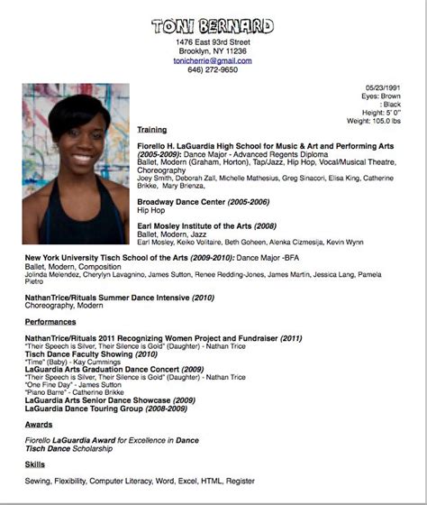 dance resume format image search results dance resume dance careers