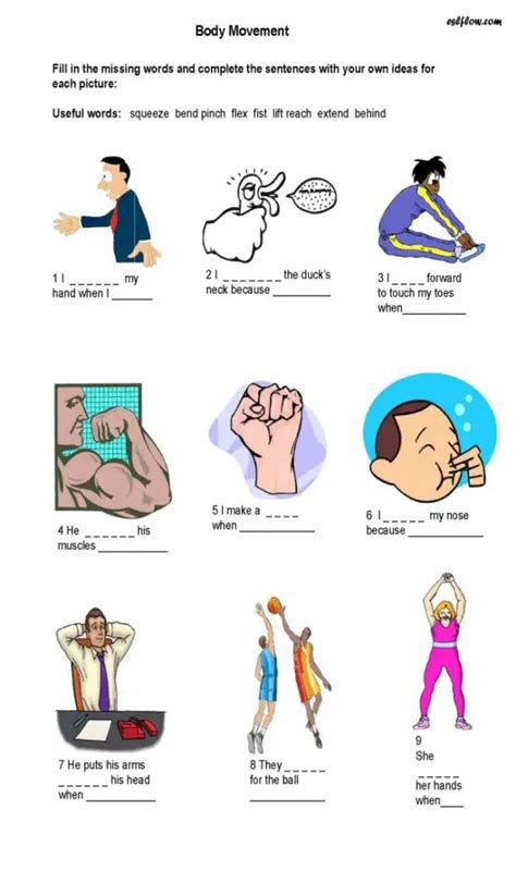 body movement exercise vocabulary expressions eslflow