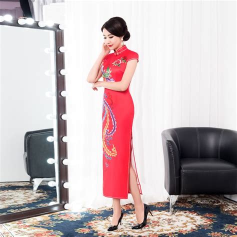 Chinese Traditional Red Lace Cheongsam Women Long Dress Size S 3xl