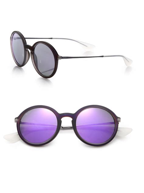 Ray Ban Mirrored 50mm Round Sunglasses In Purple Lyst