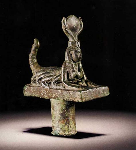 Egyptian Bronze Staff Finial In The Form Of Isis Selket Barakat