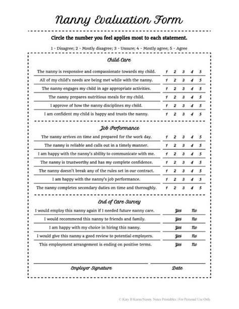 nanny performance review template