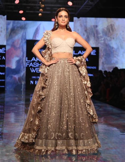 Dia Mirza Dazzles In Ethereal Lehenga With Strapless Blouse At Lakme